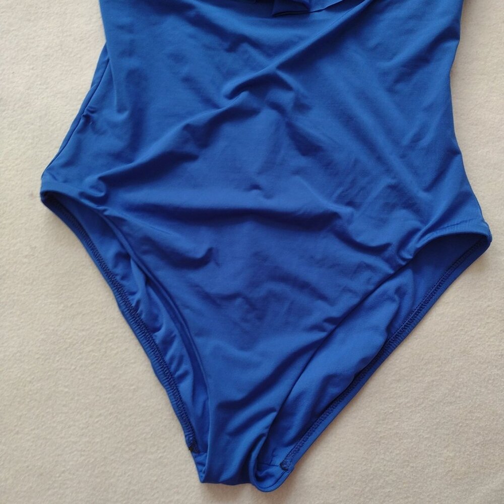 Trina Turk Blue Ruffle Swimsuit 12 Off-The-Shoulder Fully Lined One-Piece - Picture 4 of 10